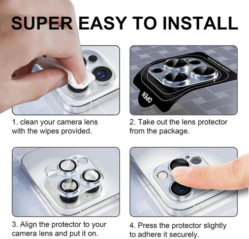 beuxece for iPhone 15 Pro/iPhone 15 Pro Max Camera Lens Protector, Metal Camera Screen Protector Cover Accessories, Case Friendly, HD Tempered Gla...