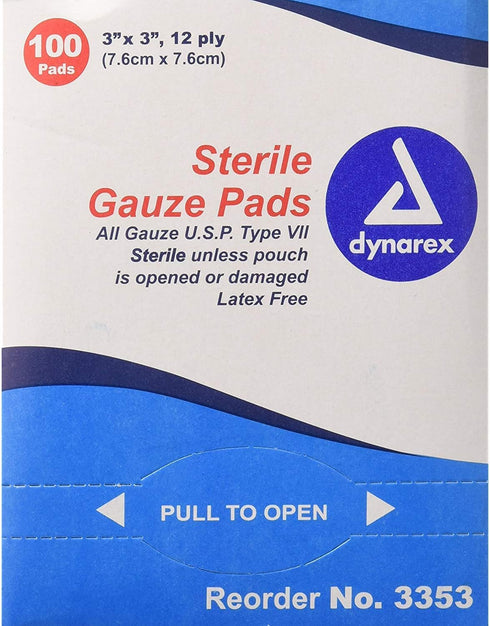 Dynarex Non-Woven Sponges, Non-Sterile Gauze, 3" x 3" & 12 Ply...