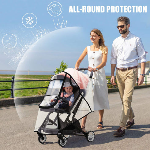 Stroller Rain Cover and Baby Stroller Mosquito Net(2-Piece Set),Universal Stroller Accessory,Waterproof, Windproof Protection,Protect from Dust Sn...