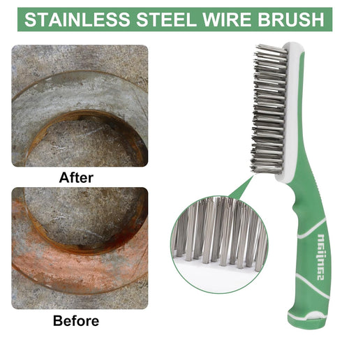 Wire Brush for Cleaning-Heavy Duty 11 Inch Stainless Steel Wire Scratch Brush for Cleaning Rust with Rubber Covered Handle...