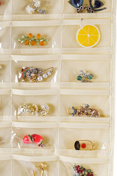 GAMERIEND Hanging Jewelry Organizer, Double Sided 80 Pocket Chain Storage Bag - Modern Beige...