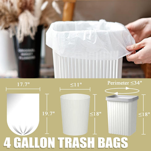 Small Trash Bags 4 Gallon - 100 Count 4 Gallon Trash Bag, Small Garbage Bags for Office Bedroom Bathroom Trash Bags, White 4 Gal Small Trash Can L...
