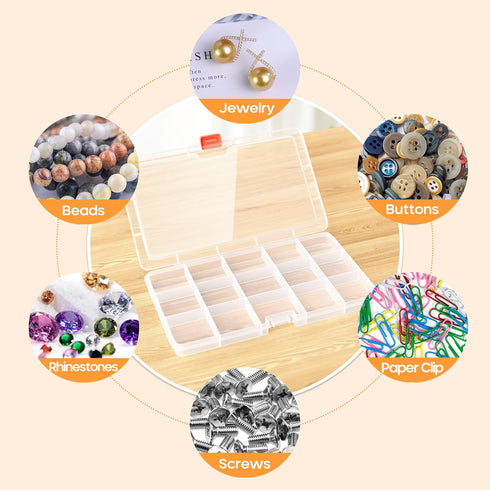 4PACK Nail Organizers and Storage, 15 Grid Mini Clear Bead Organizers Plastic Storage Box Craft Containers for Nail Jewelry Rhinestones DIY Supply...