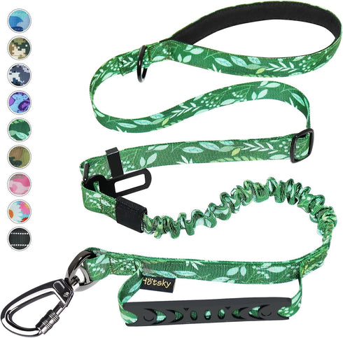 Hotsky Heavy Duty Dog Leash,Tactical Bungee Dog Leash with Car Seat Belt and Double Handle for Medium Large Dogs, 4-6ft Adjustable Shock Absorbing...
