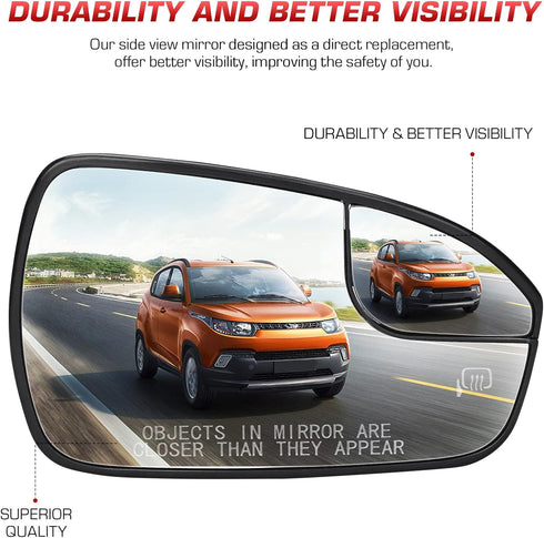 Right Passenger Side View Heated Mirror Glass for 2013 2014 2015 2016 2017 2018 2019 2020 Ford Fusion, Replace DS7Z17K707F DS7Z-17K707-F Exterior ...