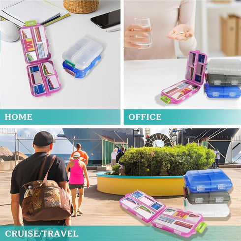 Pill Organizer with Medicine Labels Travel Daily Pill Container Mini Medication Organizer Storage Pill Organizer Pill Case 7 Day Pill Organizer(Pi...