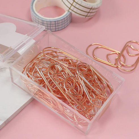 Jumbo Rose Gold Paper Clips Decorative Heart 1.5" Paperclips with Clips Holder for Home, School and Office Supplies 30 Pcs (Heart, Rose Gold)...