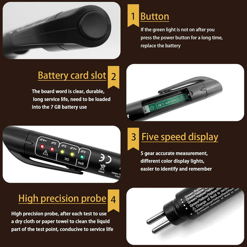 Brake Fluid Test Pen, Auto Brake Diagnostic Tester Tool, Brake Fluid Fluid Oil Test Analysis Tool with Five LED Indicators, Automotive Vehicle Tes...