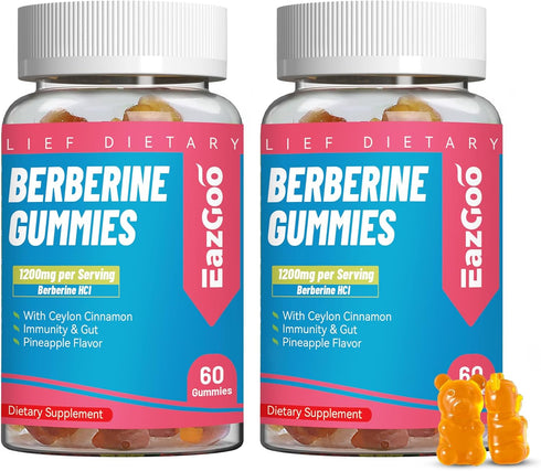 Berberine Supplement Gummies (1200mg) with Ceylon Cinnamon, Metabolism and Energy Support, Gluten Free, Vegan, Chewable Supplement -120 Gummies...
