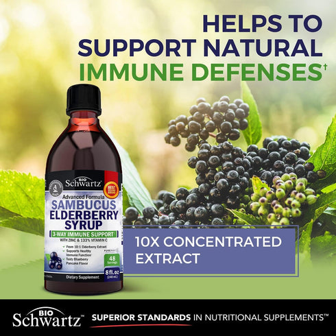 Elderberry Syrup for Kids and Adults - Natural Immune Support with Zinc and Vitamin C Plus 10x Concentrated Sambucus Elderberries - Blueberry Panc...