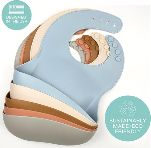 Silicone Baby Bib, French Navy | BPA FREE | Soft Adjustable Bib for Ages 6-36 Months...