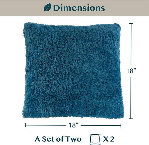 PAVILIA Fluffy Teal Blue Throw Pillow Covers, Decorative Accent Pillow Cases for Bed Sofa Couch, Soft Faux Fur Cushion Cover, Square Sherpa Pillow...
