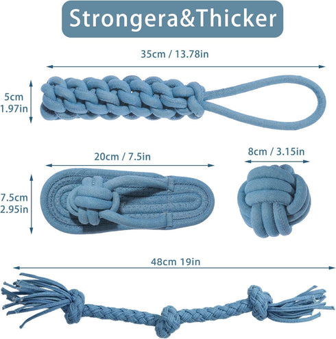 Pet Rope Toy, Dogs Aggressive Chewers Rope Toy for Small to Large Dogs, Puppy Teething Chew Pull Toy, Denim + Cotton, Tug of War Toys for Dogs (4 ...