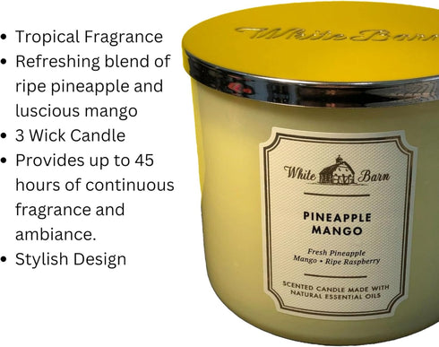 Bath & Body Works, White Barn 3-Wick Candle w/Essential Oils - 14.5 oz - New Core Scents! (Pineapple Mango)...
