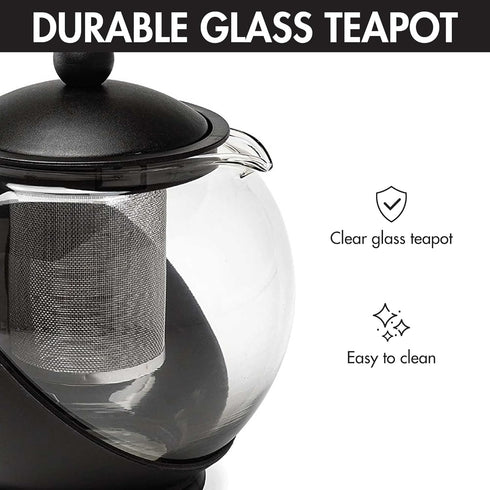 Primula Half Moon Teapot with Removable Infuser, Glass Tea Maker with Reusable Fine Mesh Stainless Steel Filter, Dishwasher Safe, 40-Ounce, Black...