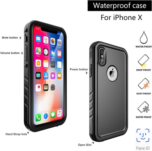 SPORTLINK iPhone X/iPhone Xs Waterproof Case, Waterproof Shockproof Snowproof Clear Slim Case for iPhone X/iPhone Xs (Black)...
