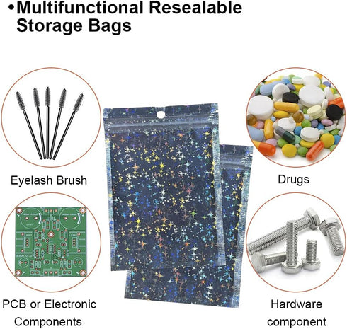 Holographic Bags 4x6 Inch,100PCS Star Pattern Resealable Mylar Bags Zip Lock Bags For Food Storage Candy Wrap Jewelry Lip gloss...