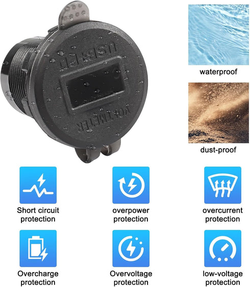 XMSJSIY USB Car Charger Socket Outlet 12V-24V USB/Type C Outlet PD & QC 3.0 Fast Car Charger 38W Power Waterproof Outlet Adapter with LED Voltmete...