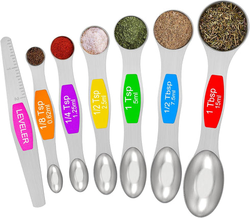 Magnetic Measuring Spoons Set - Wildone Stainless Steel Double Sided Measuring Spoons Set of 7, for Dry and Liquid Ingredients, including 6 Heavy ...