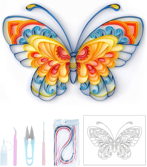Uniquilling Quilling Paper Quilling Kit for Adults Beginner, 8 * 10-inch Blue Butterfly, Exquisite DIY Paper Filigree Painting Kits Quilling Tools...