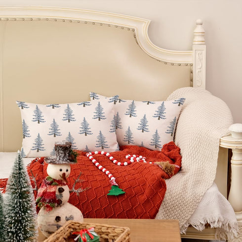 Christmas Pillow Covers 12x20 Inch Set of 2, Blue Xmas Trees White Farmhouse Decorative Throw Pillowcases for Home Sofa Couch Cushion Decoration G...