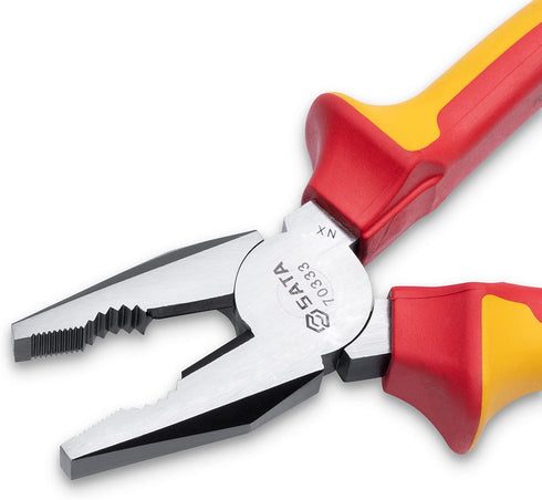 SATA 8-Inch VDE Insulated Linesman Combination Pliers with Chrome Vanadium Steel Body and Dual Material Anti-Slip Handles - ST70333ST...