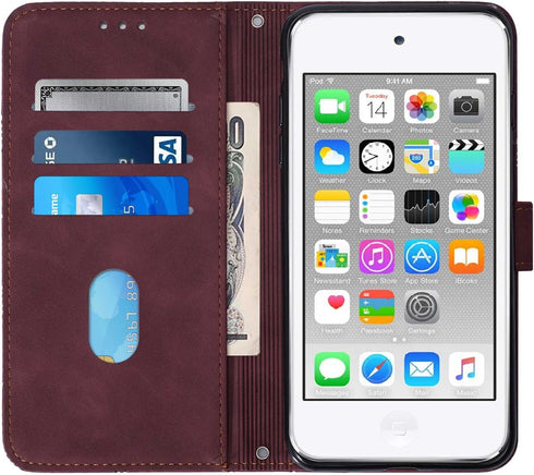 Wallet Case for iPod Touch 5, iPod Touch 7 Case with Magnetic PU Leather Flip Case with Card Holders Kickstand Case Shockproof Protection Case for...