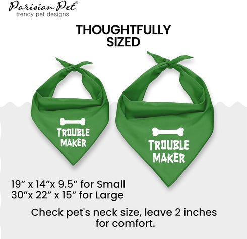 Parisian Pet Unisex Dog Bandanas Funny with Printed 'Trouble Maker' Word - Tie-On Adjustable Polyester Dog Scarf for Large Dogs - Washable Triangl...