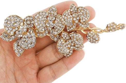 EVER FAITH Austrian Crystal 5 Inch Flower Orchid Branch Banquet Prom Plant Pendant Brooch...