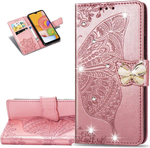 Samsung Galaxy Note 10 Plus Case Bling Diamond Butterfly Embossed Wallet Flip PU Leather Magnetic Card Slots with Stand Cover for Samsung Galaxy N...