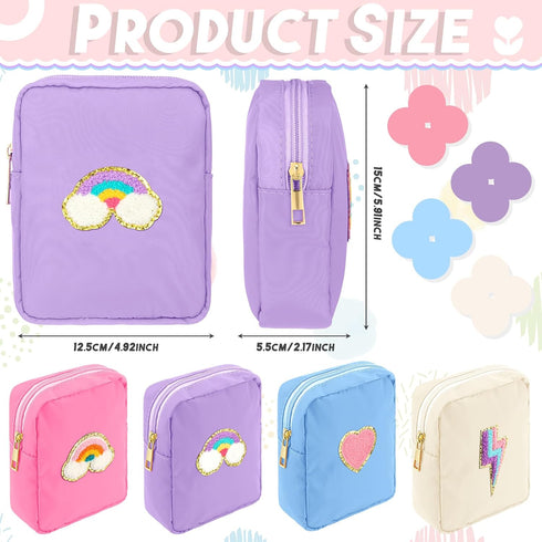 4 Pcs Preppy Patch Makeup Bag Cute Chenille Letter Pouch Cosmetic Makeup Cases Toiletry Bag with Zipper Travel Organizer Stuff Skincare Bags for G...