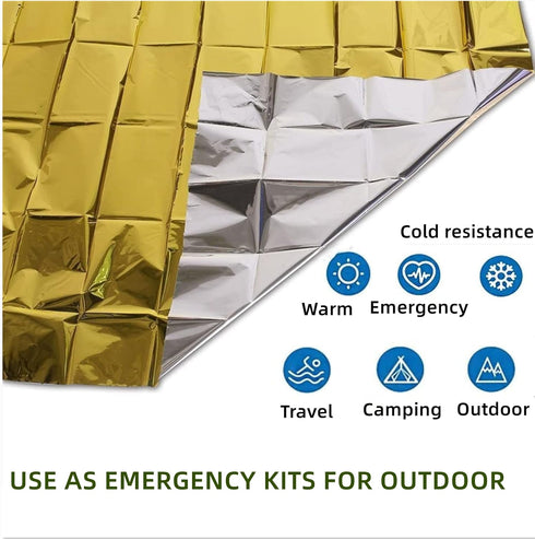 Emergency Mylar Thermal Blankets, Silver Gold Foil Survival Blanket Space Blanket Survival Kit for Outdoors, Camping, Hiking, Survival or First Ai...