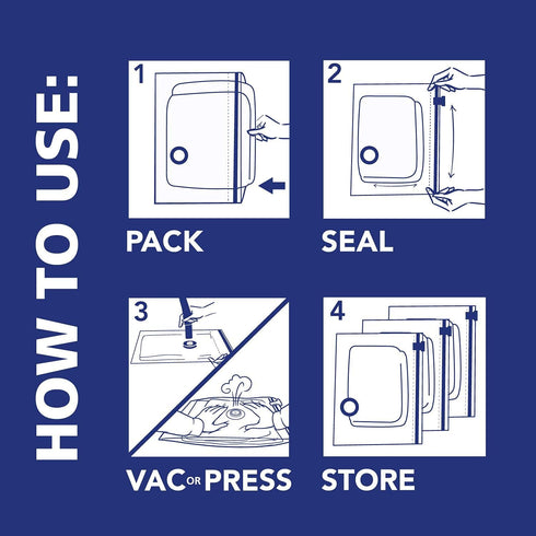 Hefty Shrink-Pak - 4 Large Vacuum Storage Bags for Storage for Clothes, Pillows, Towels, or Blankets - Space Saver Vacuum Sealer Bags Ideal Under ...
