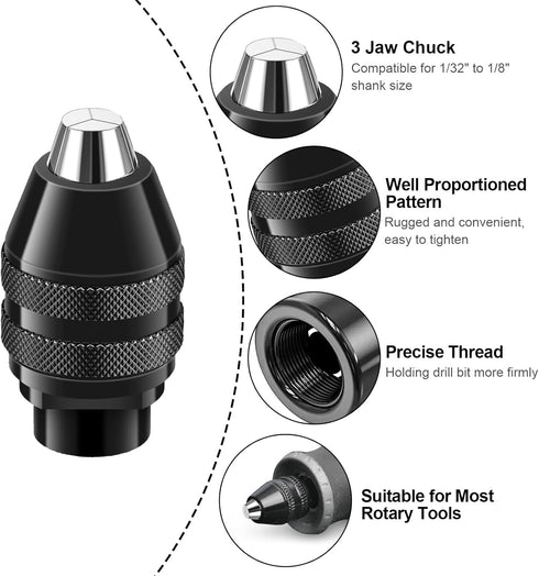 SUNJOYCO Drill Chuck Collet Set, 15 Pcs 1/32 "to 1/8" Replacement Brass Collet with Keyless Drill Chuck Rotary Drill Nut Tool Set...