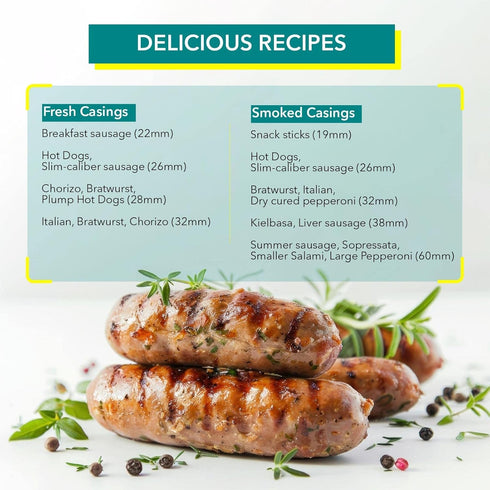 The Sausage Maker® 19mm Collagen Casings For Sausage Making, Edible, Clear, Smoked Beef Collagen Sticks, 3/4” Diameter Snack Stick Casings, 148 Fe...