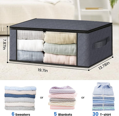 HomeHacks Storage 3-Pack Clothes Organizer Storage Bags Foldable Storage Box with Large Clear Window Sturdy Handles for Closet, Dorm, Pillows, Bed...