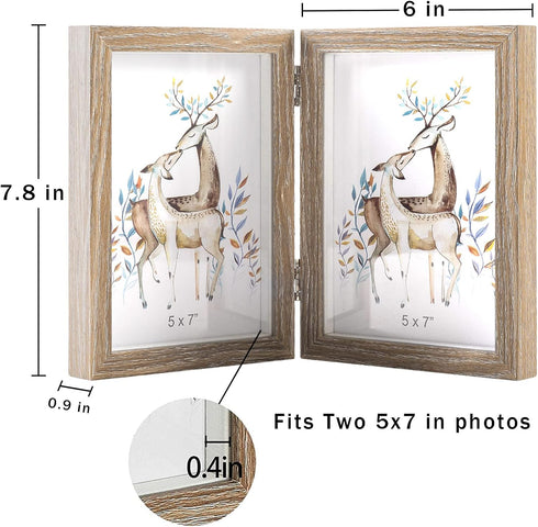 AVEAX Double 5x7 Picture Frame Wood Grain Photo Frame Shadow Box Frame...