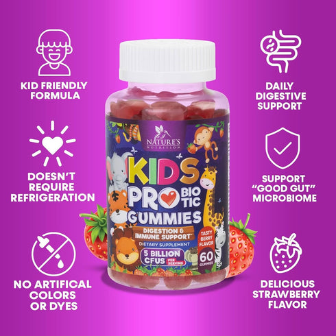 Kids Probiotic Gummies - Chewable Daily Probiotics for Kids Ages 3+ - Natural Digestive & Immune Health Support Vitamin - Nature's Recommended Veg...