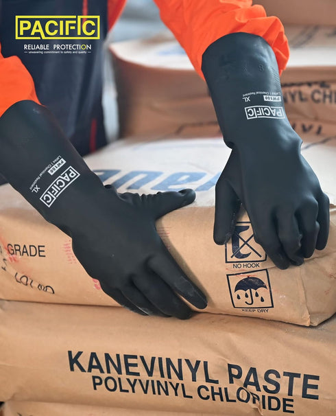 PACIFIC PPE Chemical Resistant Gloves, Heavy Duty Industrial Rubber Gloves, Resist Acid, Alkali and Oil, 12.6", Large...