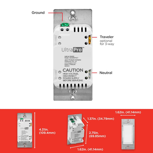 UltraPro Add-On Switch QuickFit and SimpleWire, in-Wall White Rocker Paddle Only, Z-Wave ZigBee Wireless Smart Lighting Controls, NOT A STANDALONE...