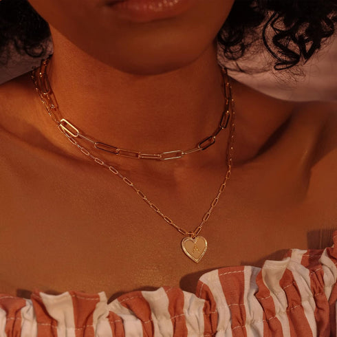 Gold Heart Necklace for Women Layered Initial Pendant Necklace Paperclip Gold Chain Aesthetic Jewelry Personalized 14k Gold Plated Necklaces...