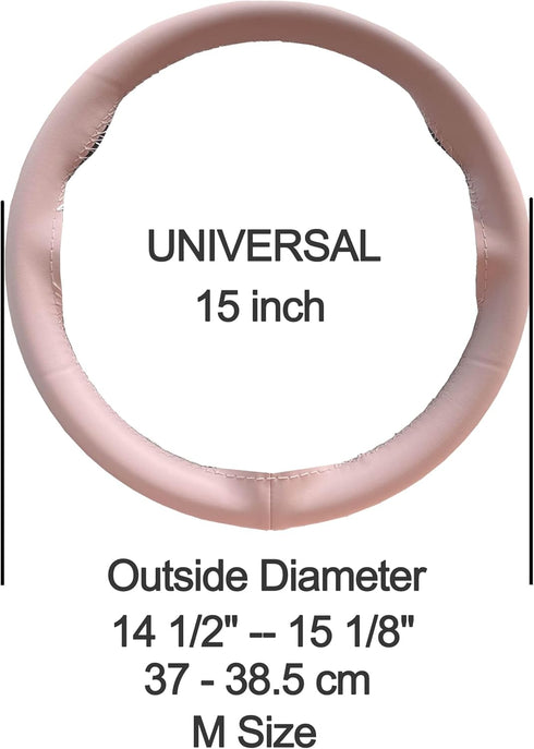 Leather Steering Wheel Cover Lace Up, Stitch on Wrap, Pink Steering Wheel Cover for Women, Anti-Slip & Breathable & Soft, Nappa Leather & Car Acce...