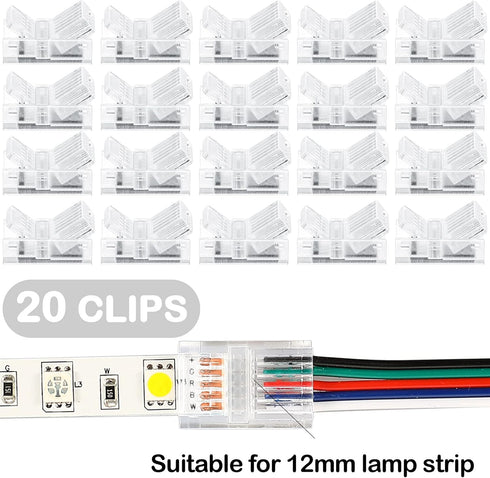 RGB LED Light Strip Connectors 20 Waterproof LED Adapter Connectors Transparent Solderless LED Light Strip Connectors for Strip Light Unwired Gapl...