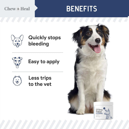 Chew + Heal Labs Styptic Powder for Dogs, Cats, and Other Animals - 1.5 oz - Quick Stop Bleeding Powder for Clipping Nails, and Other Minor Cuts -...