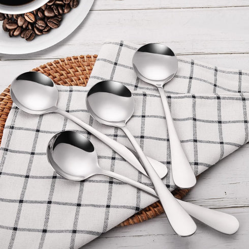 Soup Spoons, 5-Pack Stainless Steel Spoons Silverware Round Cereal Spoon Dinner Spoons Tablespoons Set for Bouillon Dessert Ice Cream Kitchen Cook...