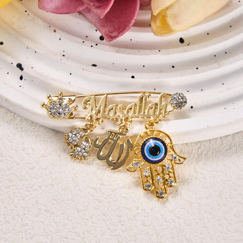 SANDOO AYATUL KURSI Allah Pin - Turkish Evil Eye Pin,Crown Hand Protection Blessing Brooch Amulet with Rhinestone, Muslim Gifts Islamic Jewelry fo...