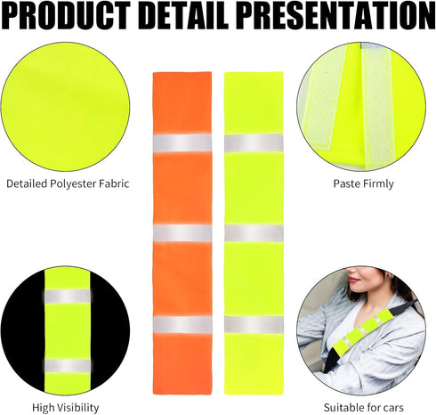 4 Packs Yellow High Visibility Safety Seat Belt Cover Reflective Seat Belt Covers for Cars Trucks Seat Belt Compliance 17.7” x 2.7”...