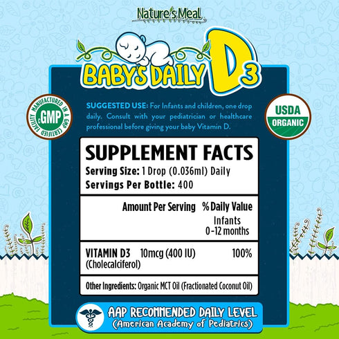 Nature's Meal - Vitamin D Drops for Infants, Baby Vitamin D Drops for Immune System, Heart Health, and Bone Health, Liquid Vitamin D with Vitamin ...