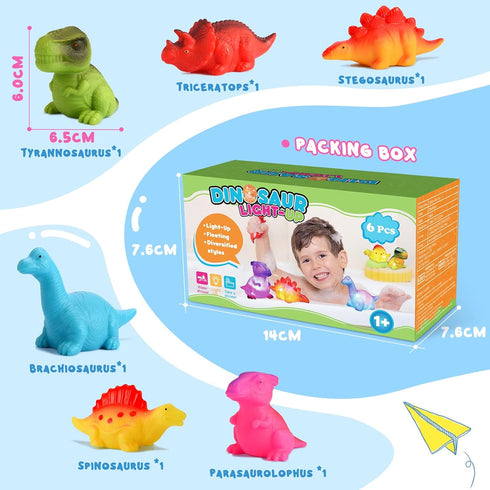 Baby Bath Toys for Toddlers 1-5, 6 Packs Light Up Floating Dinosaur Toys for Kids 1-5 Year Olds Boys Girls Birthday for Babies Age 1-5 Sensory Toy...