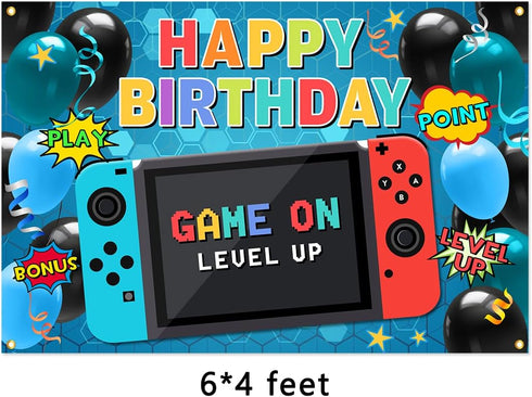 Video Game Party Supplies Happy Birthday Gaming Banner Game on Birthday Party Backdrop,Video Game Backdrop Gaming Party Props Party Accessory Part...